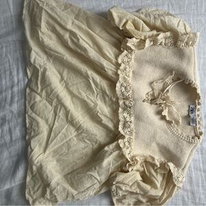 Cream cotton Top with Lace Trim